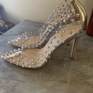 Stunning Studded Clear and Silver Heels